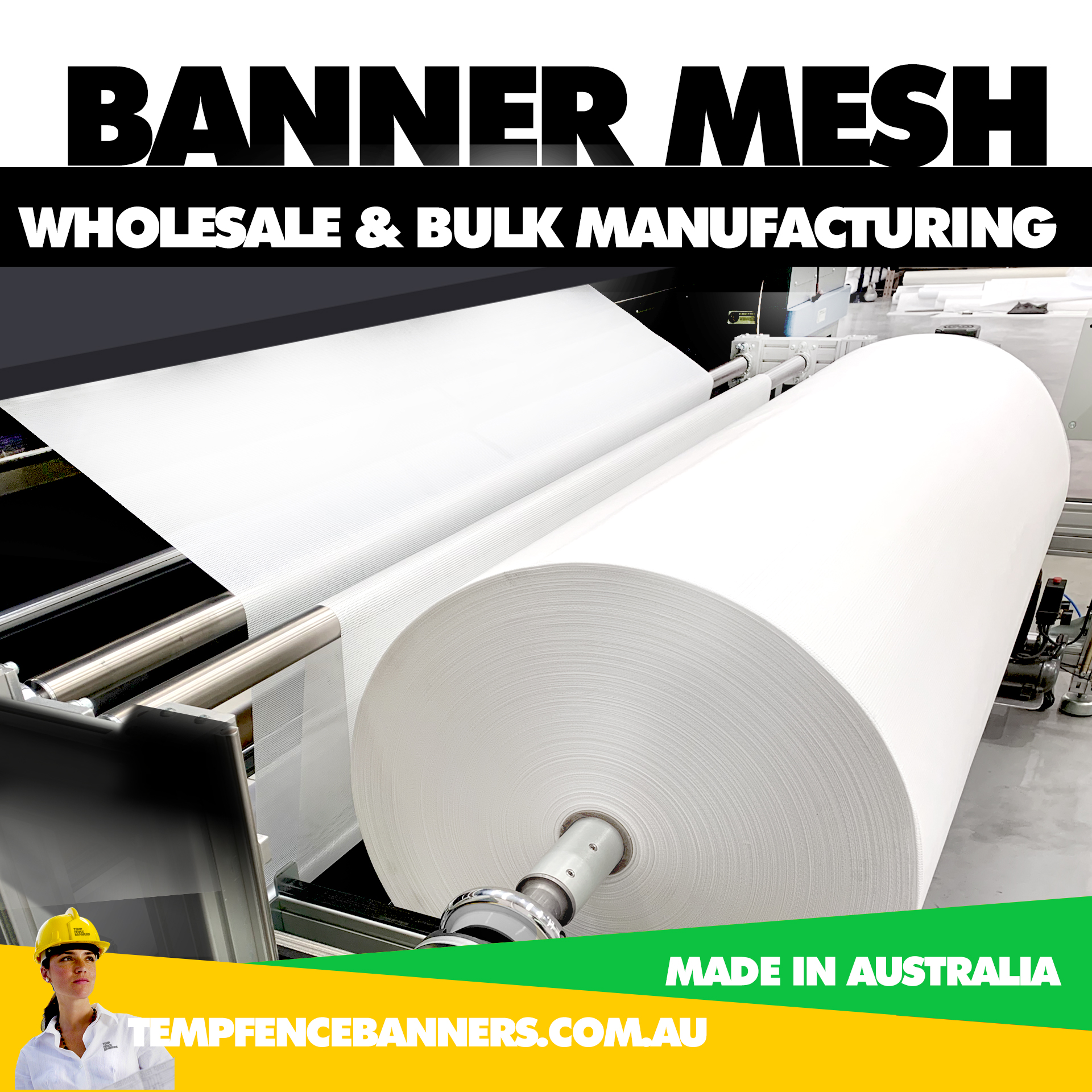 Temp Fence Banners factory provide trade buyers with mesh ream printing services and wide banner mesh materials such as 1.8 meter wide print. Wholesale and Bulk Manufacturing in Australia.